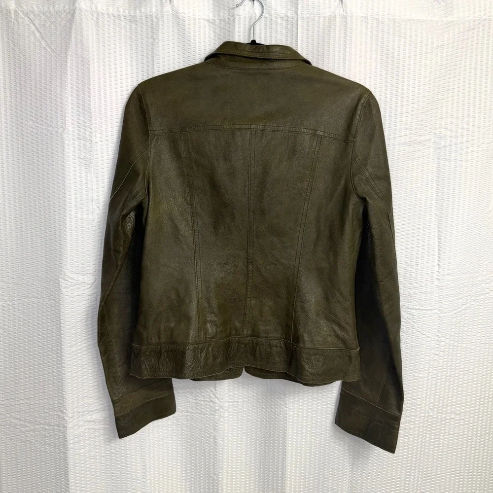$275 BB Dakota Womens Size M LEATHER Olive Green Coat Jacket Nordstrom Zip up
